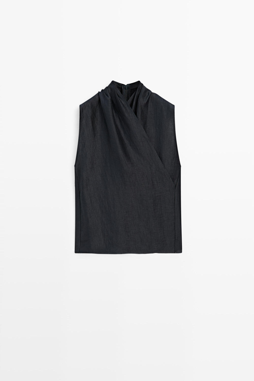Massimo Dutti Топ из смесового льна с запахом, темно-синий