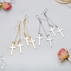 Серьги висячие "Шелест" крестики, цвет МИКС