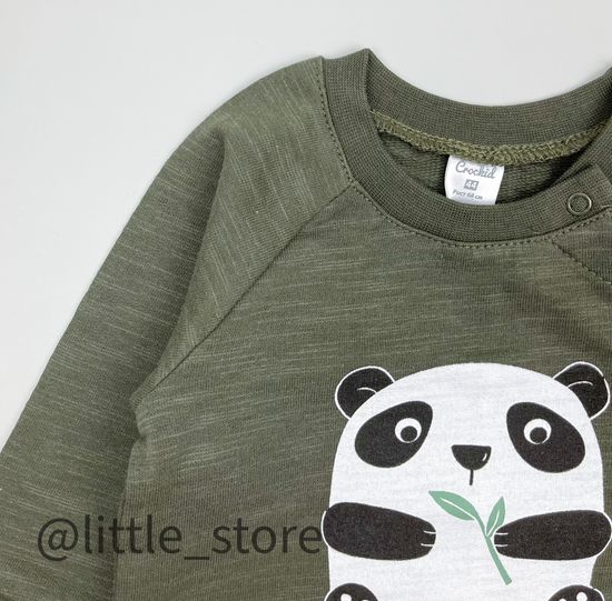 Свитшот "Прятки в листьях" из футера, зеленый хаки