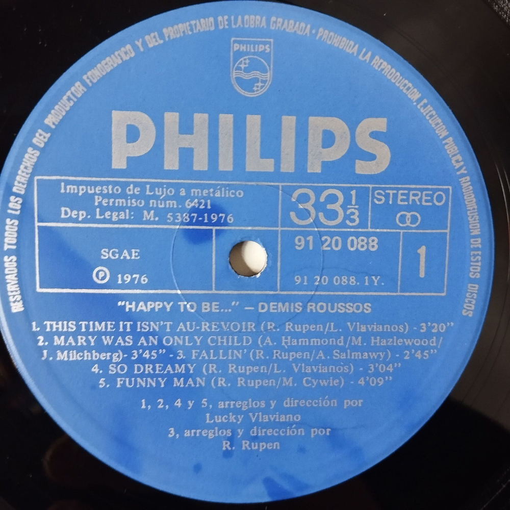 Винтажная виниловая пластинка LP Demis Roussos Happy To Be (Spain 1976) Far Away