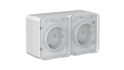 ATLASDESIGN PROFI IP54 О/У РОЗЕТКА двойная с заземлением со шторками, 16А, СЕРЫЙ