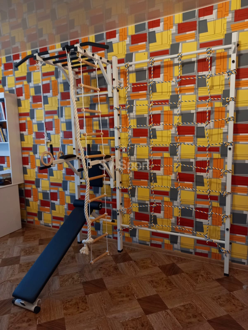 Монтаж шведской стенки Sv Sport с канатным лазом в пеноблочные, газоблочные стены