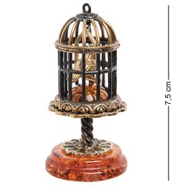 Народные промыслы AM-1259 Фигурка «Птичка в клетке» (латунь, янтарь)