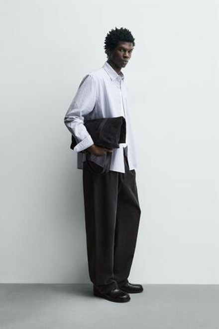 ZARA РУБАШКА С ФАКТУРНОЙ ОТДЕЛКОЙ, СИНИЙ/БЕЛЫЙ