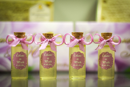 Бонбоньерка с медом на свадьбу с именной наклейкой, 20 грамм, "Эликсир любви"