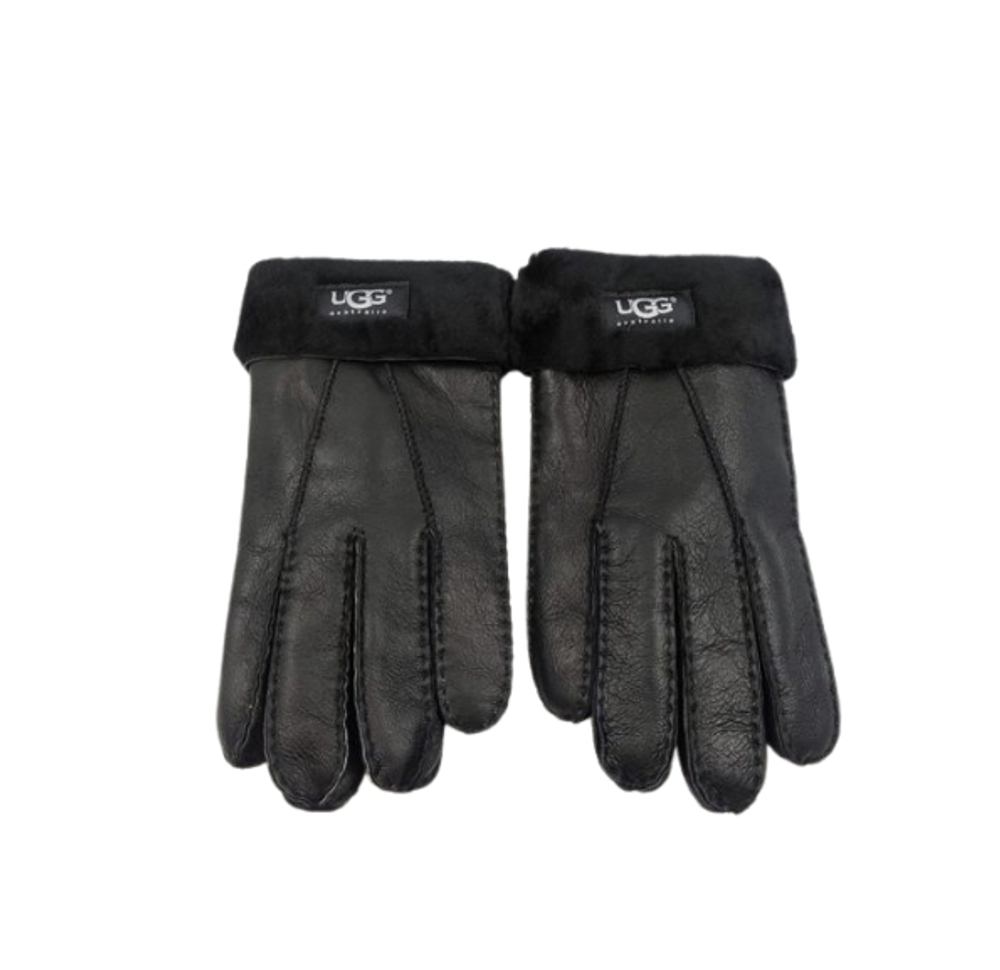 Мужские Перчатки Меховые Ugg Черные Кожаные (02)