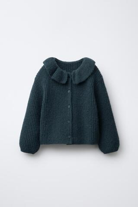 ZARA КАРДИГАН С КРУГЛЫМ ВОРОТНИКОМ, УТИНО-СИНИЙ