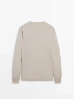 Massimo Dutti Шерстяной свитер с круглым вырезом, бежевый