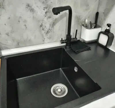 Мойка POLYGRAN GALS-760 черный № 16, cмеситель DORADO черный