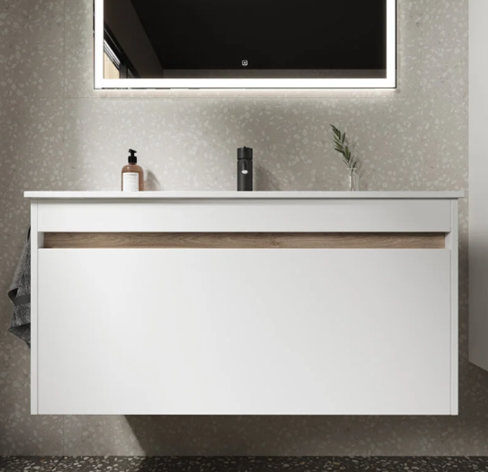 Тумба подвесная SANCOS Smart 990х450х500, c двумя ящиками оснащенными доводчиками, белый глянец , арт. SM100W