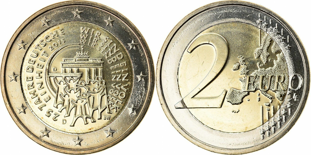 Германия 2 евро, 2015 25 лет объединению Германии UNC
