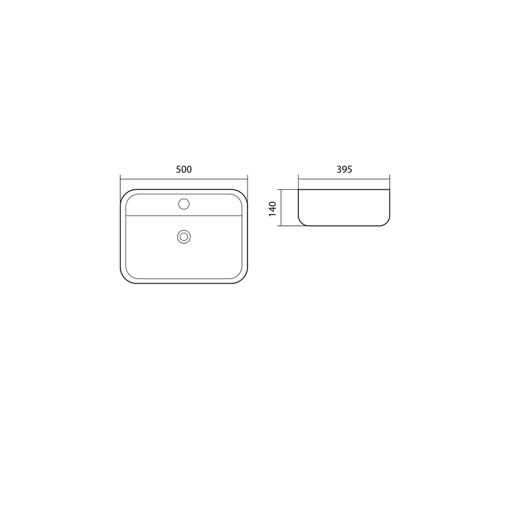 Раковина накладная для установки на столешницу AQUATEK ВЕГА AQ5506-00, 500*395*140 мм, с отверстием под смеситель, цвет белый