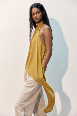 H&M Асимметричный топ с завязками на шее, горчично-желтый