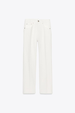 ZARA УКОРОЧЕННЫЕ ДЖИНСЫ С ВЫСОКОЙ ПОСАДКОЙ, БЕЛЫЙ