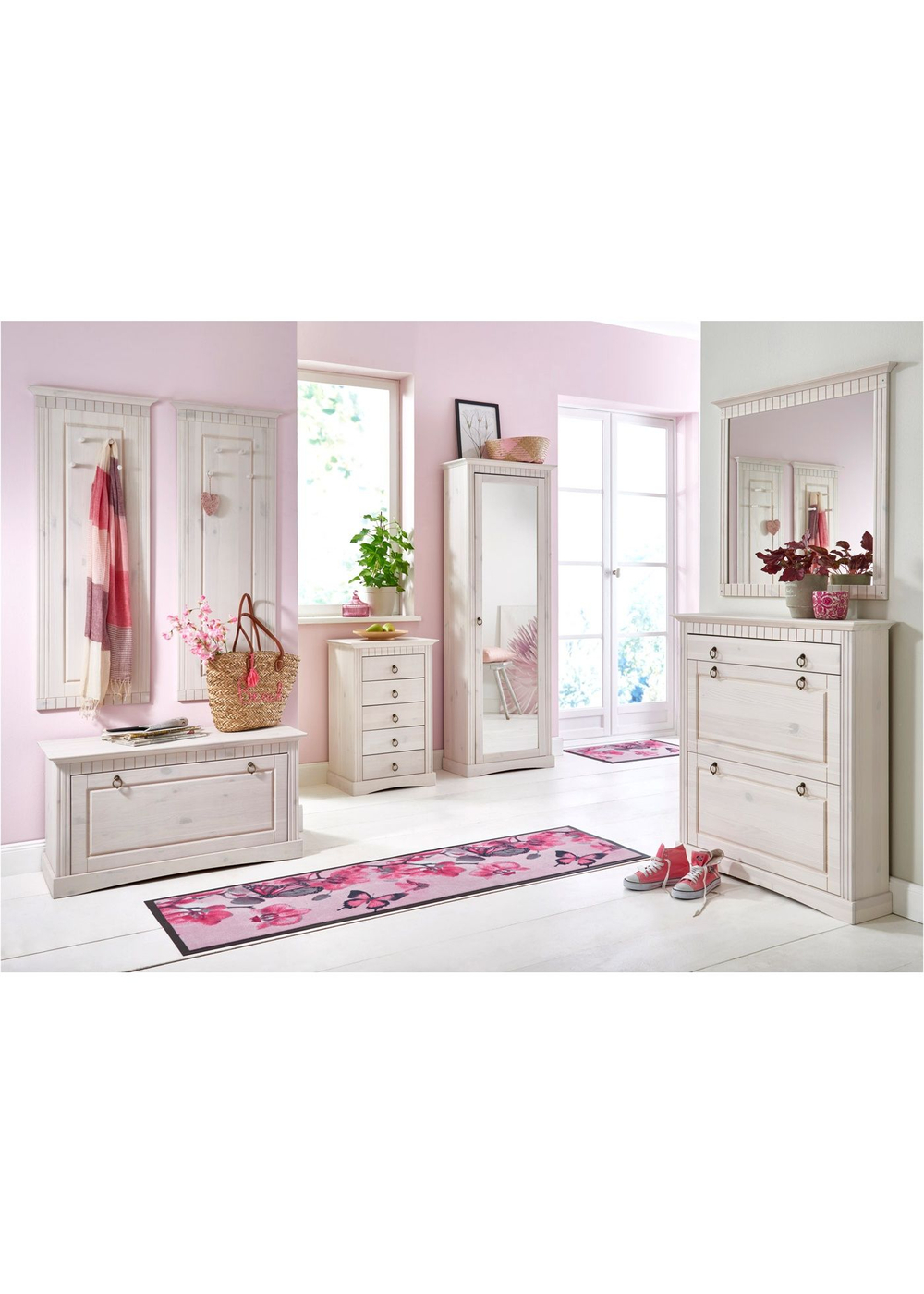 Шкаф для одежды, 58х41х200, Неаполь, распашной, в прихожую, массив дерева, белый, Dipriz