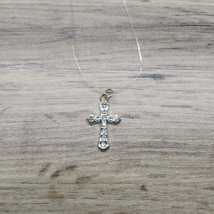 Кулон на леске Крест гладкий 11 страз цвет золотистый 25 х 15 мм