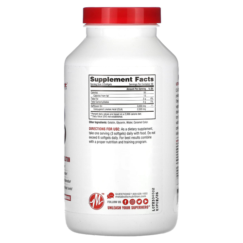 Metabolic Nutrition, CLA 3000, 180 мягких таблеток (1000 мг в 1 капсуле)