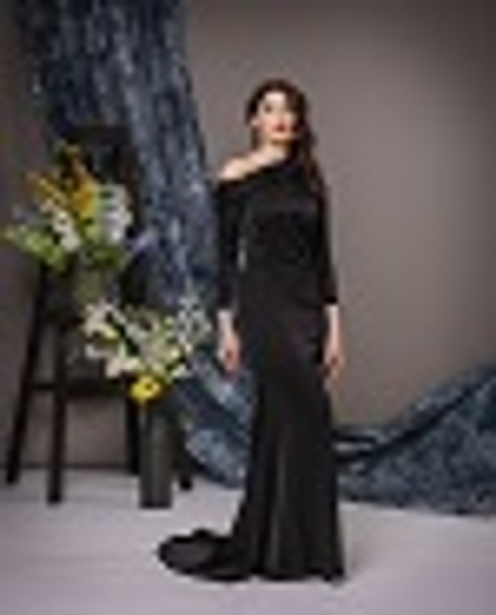 21-03-22 SS Платье шелковое в пол, силуэт «рыбка», черный L