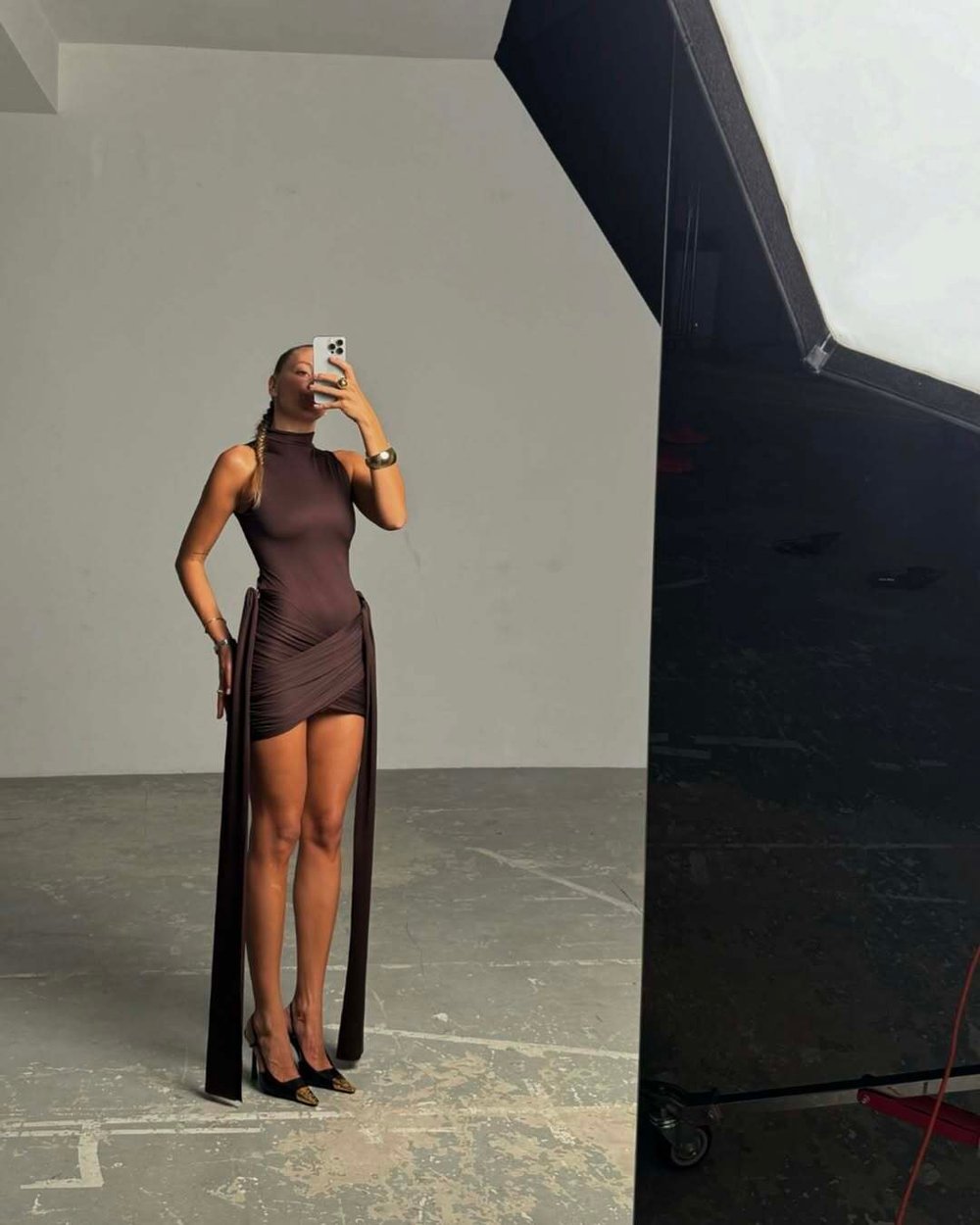 Платье с лоскутками, коричневый