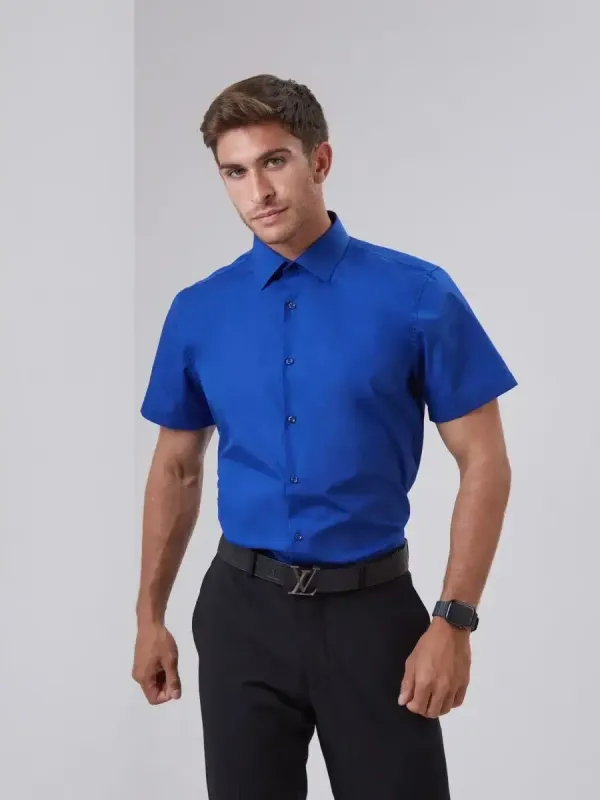 Рубашка приталенная SLIM FIT с коротким рукавом, синяя