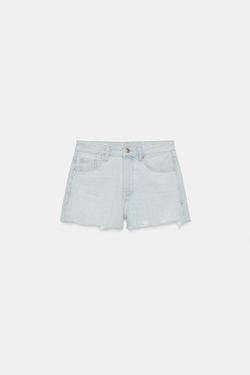 ZARA ДЖИНСОВЫЕ ШОРТЫ TRF СО СРЕДНЕЙ ПОСАДКОЙ И РАЗРЕЗАМИ, ГОЛУБОЙ