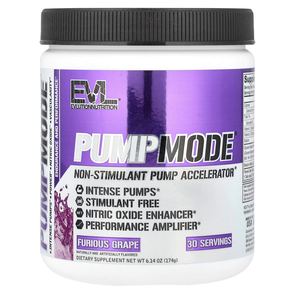 EVLution Nutrition, PumpMode®, Non-Stimulant Pump Accelerator, яростный виноград, 174 г (6,14 унции)