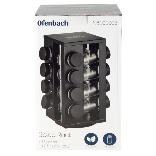 Набор ёмкостей для специй 16 шт. Ofenbach NB 101002 на квадратной подставке из нержавеющей стали