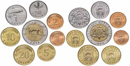 Латвия 1992-2009 Набор 8 монет XF