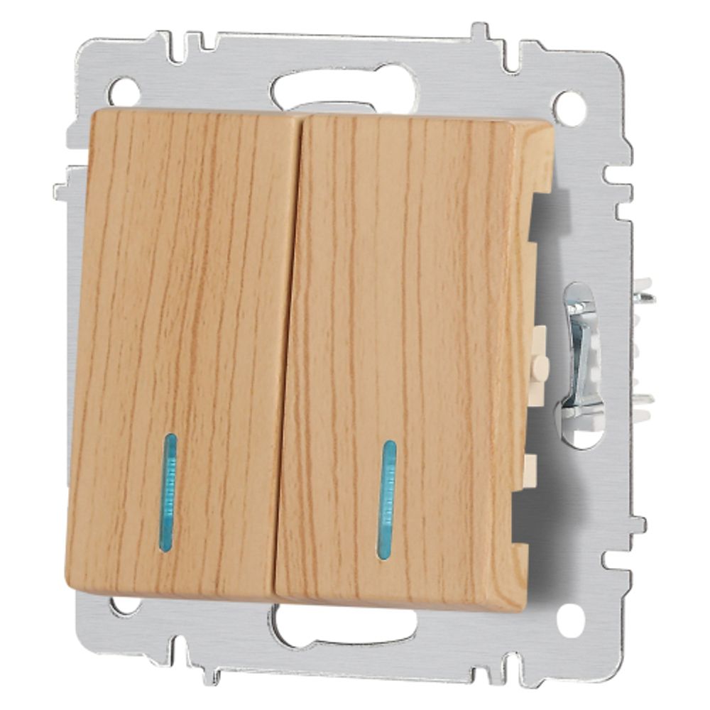 Выключатель Intro Accent 6-105-11 двойной с подсветкой, 10А-250В, IP20, СУ, AL/CU, сосна | Intro
