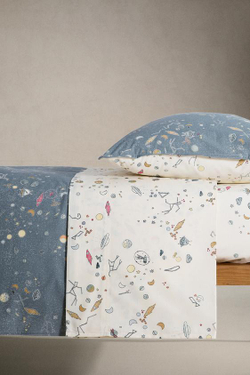 ZARA HOME ДЕТСКАЯ ПРОСТЫНЯ НА РЕЗИНКЕ, ЭКРЮ/ГОЛУБОЙ