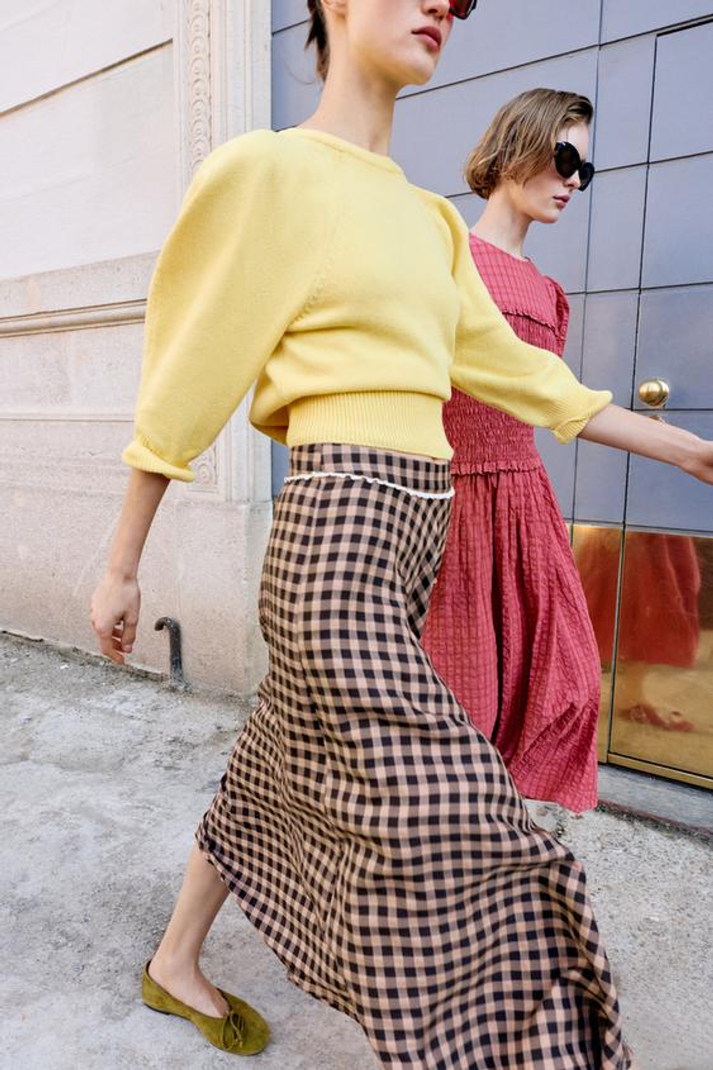 ZARA ЮБКА МИДИ В КЛЕТКУ ВИШИ С КРУЖЕВОМ, РАЗНОЦВЕТНЫЙ