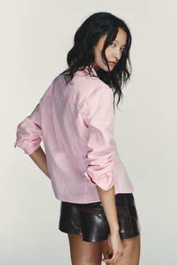 ZARA ОДНОТОННАЯ РУБАШКА ИЗ ПОПЛИНА, РОЗОВЫЙ