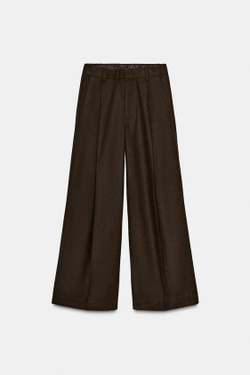 ZARA БРЮКИ С ЗАЩИПАМИ И КАРМАНАМИ, ТЕМНО-КОРИЧНЕВЫЙ