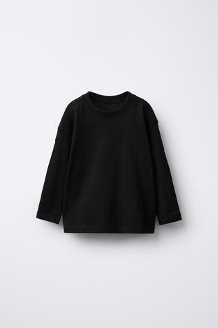 ZARA ОДНОТОННАЯ ФУТБОЛКА MEDIUM WEIGHT, ЧЕРНЫЙ