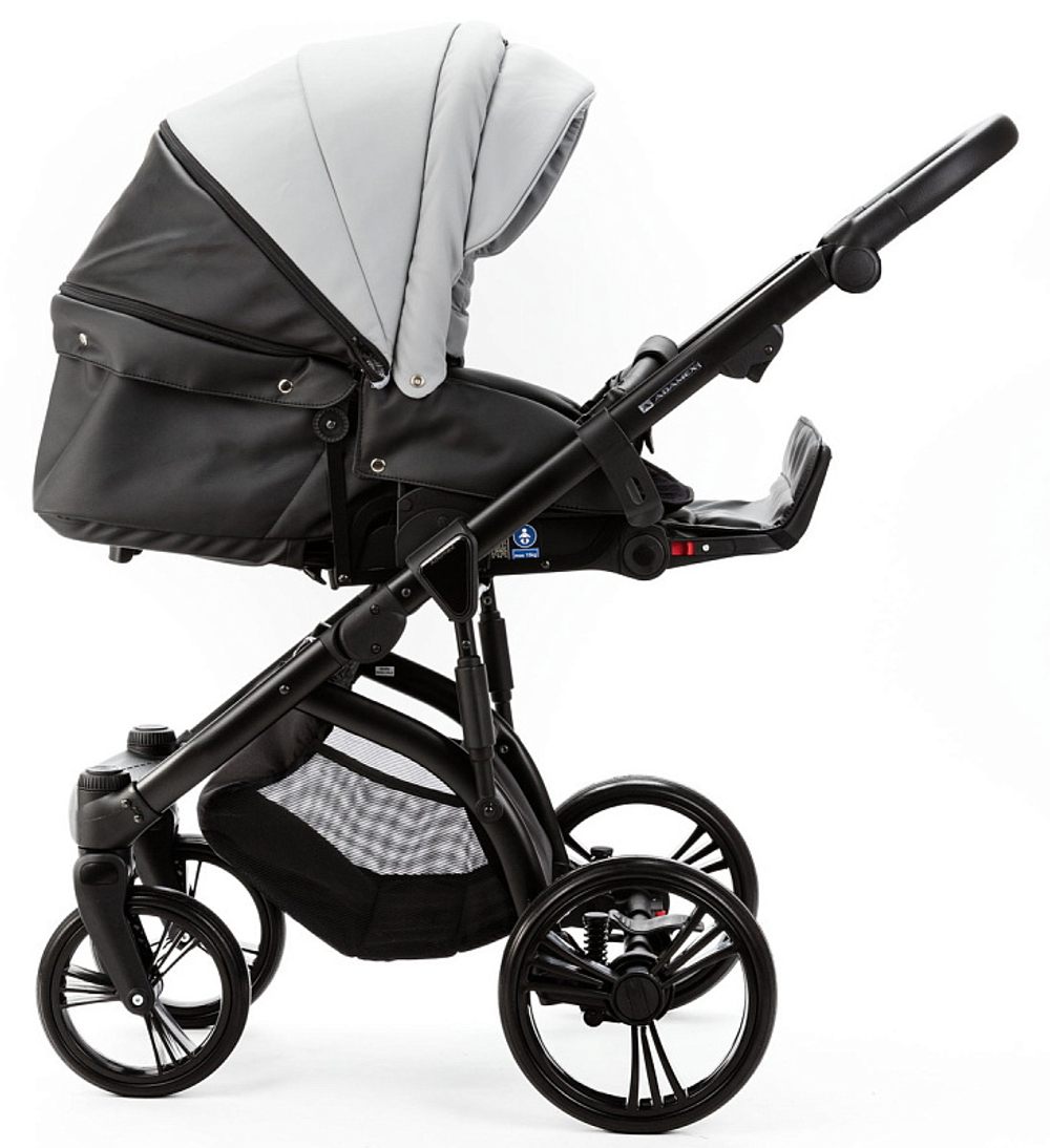 Детская коляска Adamex Lanti Deluxe 2 в 1 LN-SD107 (СВ.СЕР.КОЖА + ЧЕРН. КОЖА)