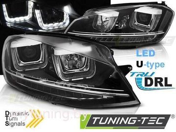 Передние фары U-Type для Volkswagen Golf VII (12-17) Black Silver