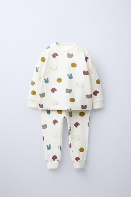 ZARA ТЕПЛАЯ ПИЖАМА С АНИМАЛИСТИЧЕСКИМ ПРИНТОМ, ЭКРЮ