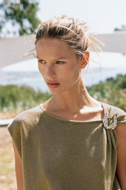 ZARA ТРИКОТАЖНЫЙ ТОП С ДЕКОРОМ, ТЕМНЫЙ БЕЖЕВО-КОРИЧНЕВЫЙ