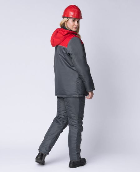 Куртка зимняя женская "Сакрин" (серый/красный)