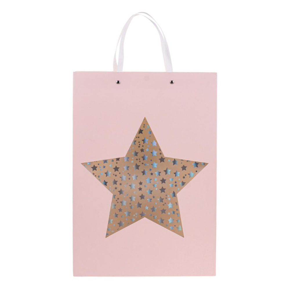 Пакет подарочный "Star" 44*31*12см, прозрач.окно в виде звезды с гологр.эфф.