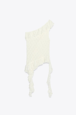 ZARA КРУЖЕВНОЙ ТОП АСИММЕТРИЧНОГО КРОЯ, БЕЛЫЙ