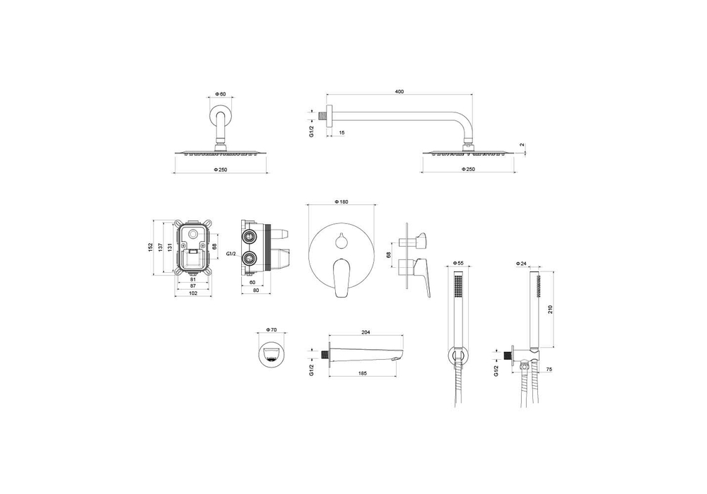 Set 4 в 1 душевой комплект AQUATEK AQ1173CR БЕТТА