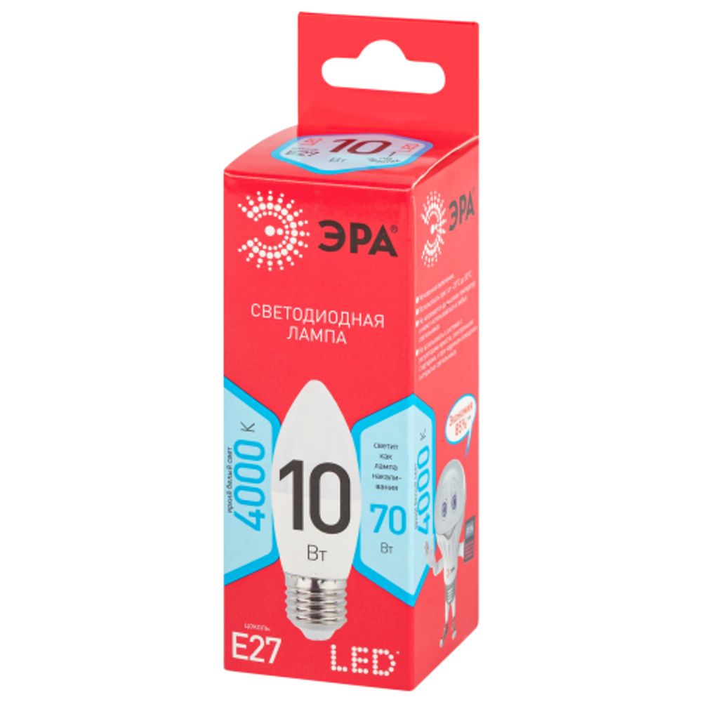 Лампочка светодиодная ЭРА RED LINE LED B35-10W-840-E27 R Е27 / E27 10 Вт свеча нейтральный белый свет | Лампы cветодиодные Свеча (B/C)