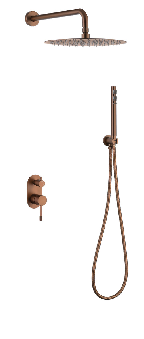 Смеситель встроенный + верхний+ ручной душ Uno. Brushed Bronze