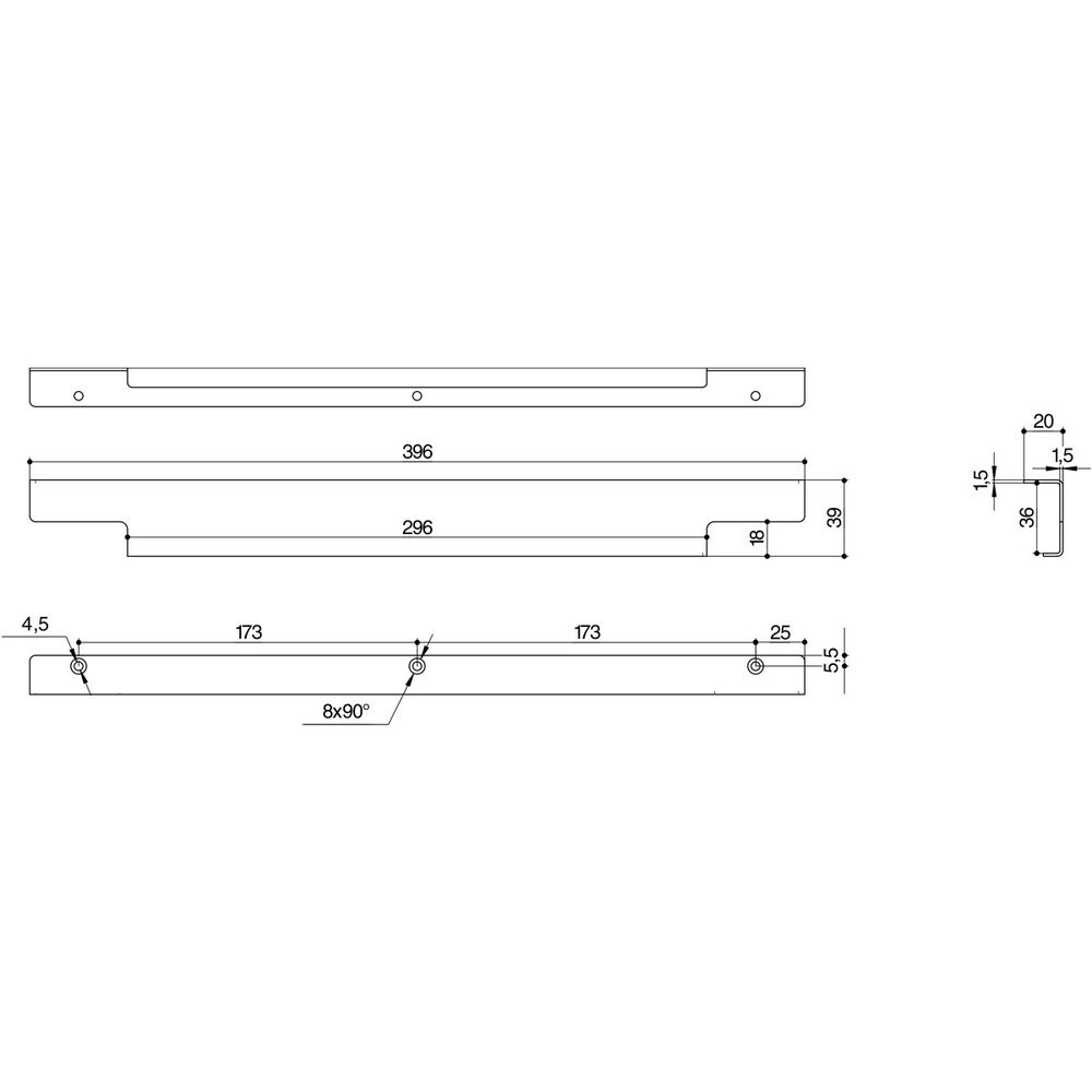 Ручка-профиль накладная L.396мм, отделка бронза