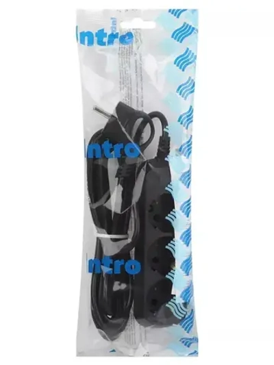 Удлинитель Intro UE330-B сетевой электрический бытовой с заземлением 3 розетки, 3 м, ПВС 3х0,75 мм2, 10А, черный