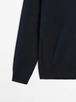 Massimo Dutti Вязаный кардиган из хлопка на пуговицах, темно-синий