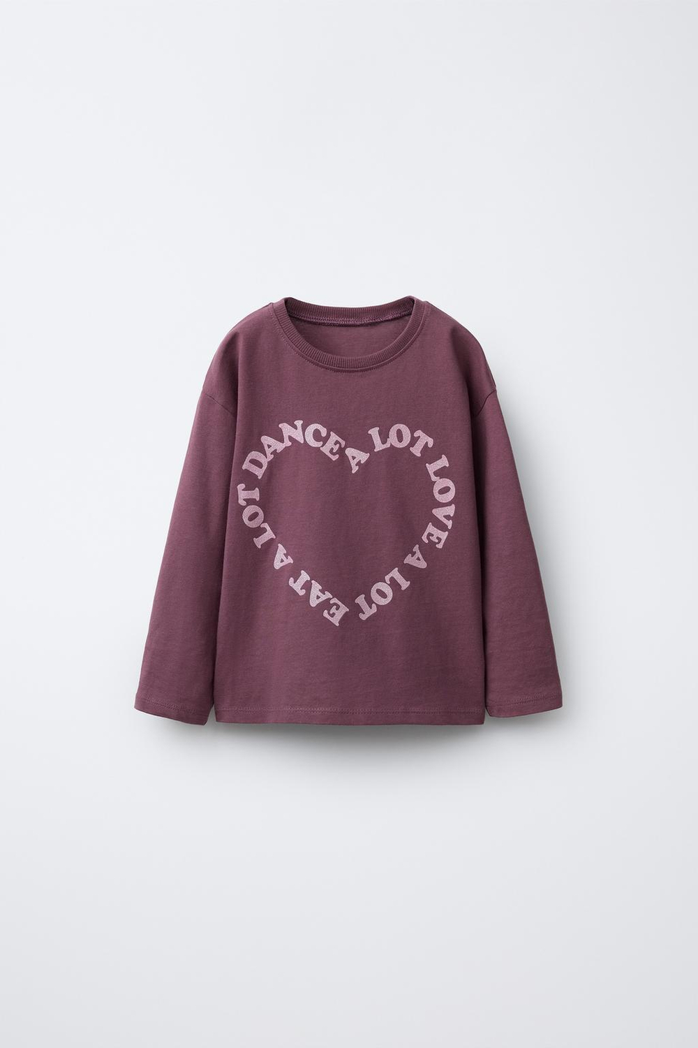 ZARA ФУТБОЛКА С БЛЕСТЯЩИМ ТЕКСТОВЫМ ПРИНТОМ, БОРДОВЫЙ