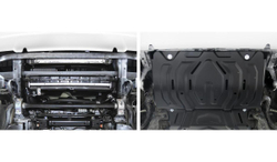 Защита радиатора Rival для Fiat Fullback (V - 2.4D) 2016-н.в./Mitsubishi L200 V (V - 2.4D) 2015-2019 2018-н.в./Mitsubishi Pajero Sport III (V - 2.4D; 3.0) 2016-2021 2021-н.в., сталь 3 мм, с крепежом, штампованная, 2111.4046.2.3