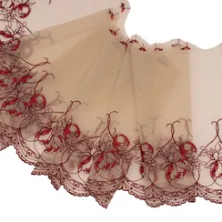 Вышивка на сетке песочная/т.красная (правая) 18 см